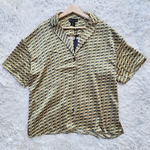 House of Harlow 1960 Satin Button Down Collared‎ Geometric Print Top